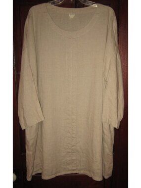 Linenbee One Size 100% Linen Shift Tunic Dress Oversized Popover Pockets Light